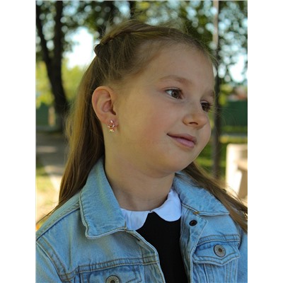Серьги детские из золочёного серебра с эмалью и фианитами - Корги 925 пробы ЛЛ-01з