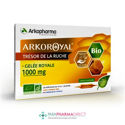 ArkoPharma ArkoRoyal Trésor de la Ruche Gelée Royale 1000mg Goût Orange Miel 20 ampoules