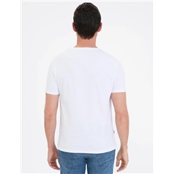 Beyaz Slim Fit Baskılı Bisiklet Yaka Tişört