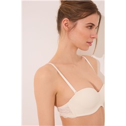 Sujetador STRAPLESS microfibra y encaje crema
