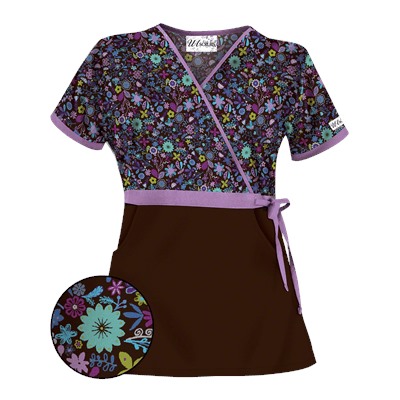 UA Country Wild Flower Coffee Bean Mock Wrap Scrub Top