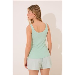 Pijama corto tirantes algodón estampado verde rayas