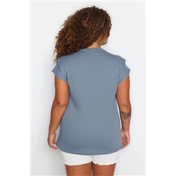 Mavi Bisiklet Yaka Kol Detaylı %100 Pamuk Örme T-Shirt TBBSS22BF0023