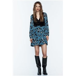 PRINTED DRESS WITH VELVET WAISTCOAT