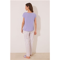 Pijama largo algodón lila rayas