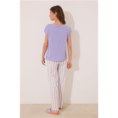 Pijama largo algodón lila rayas