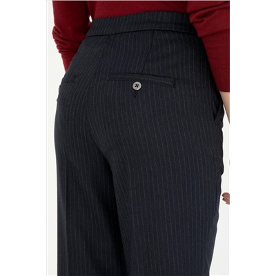 Kadın Lacivert Çizgili Slim Flare Fit Kanvas Pantolon