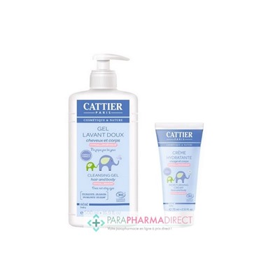 Cattier Bébé Liniment Lait Nettoyant 500ml + Cattier Bébé Crème Hydratante 75ml