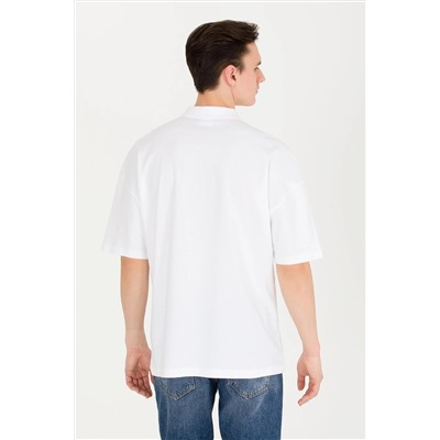 Erkek Beyaz Oversize Polo Yaka Tişört