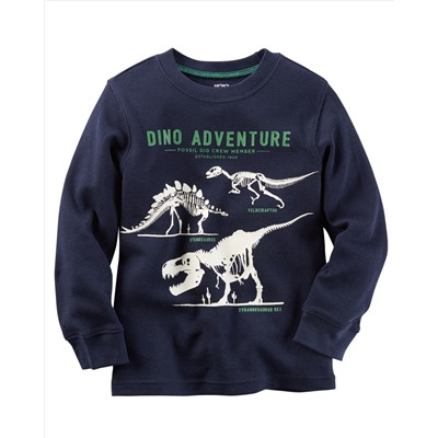 Long-Sleeve Glow-In-The-Dark Dinosaur Graphic Tee