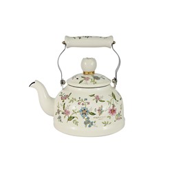 Чайник, 1,3 л, с крышкой, с покрытием, сталь, молочный, Цветы, Provence, 56996