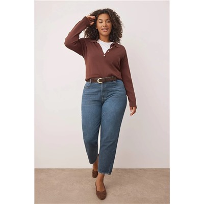 Mavi Yüksel Bel Paçaı Destroy Detaylı Mom Fit Denim Büyük Beden Jean TBBAW26CJ00010