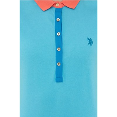 Kadın Turkuaz Basic Polo Yaka Tişört