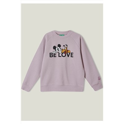 United Colors of BenettonErkek Çocuk Gül Kurusu Disney Karakter Slogan Baskılı Sweatshirt