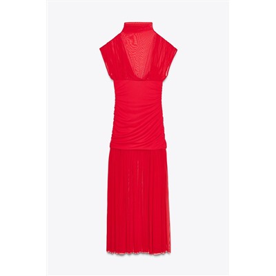 CONTRAST TULLE MIDI DRESS