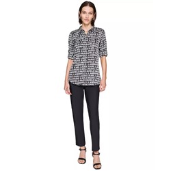 KARL LAGERFELD PARIS Petite Logo Print Roll-Tab-Sleeves Button-Front Shirt, First@Macy's