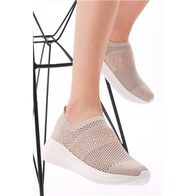 Tonny Black Kadın Nude Rahat Kalıp Taş Detaylı Sneaker TBNSHGZ005