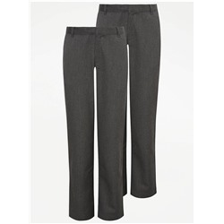 Boys Grey Regular Leg School Trousers 2 Pack