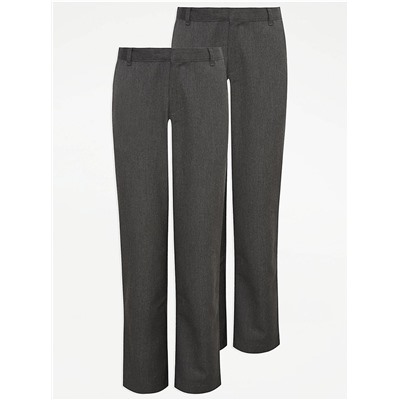 Boys Grey Regular Leg School Trousers 2 Pack
