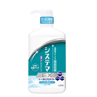 LION Ополаскиватель для рта антибактериальный Dentor systema EX dental rinse мята спиртосодержащий флакон 900 мл