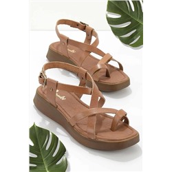 Bambi Taba Leather Kadın Sandalet K05685031203