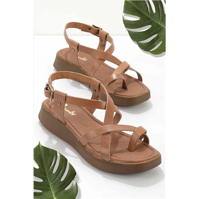 Bambi Taba Leather Kadın Sandalet K05685031203