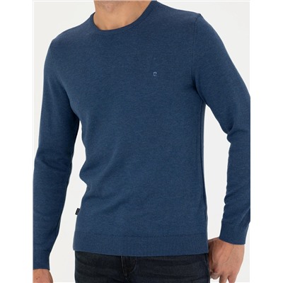 İndigo Melanj Slim Fit Basic Kazak