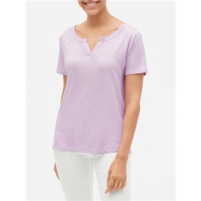 Slub Split-Neck T-Shirt
