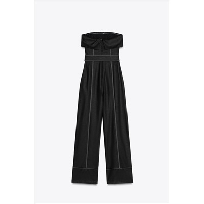 STRAPLESS LINEN BLEND JUMPSUIT