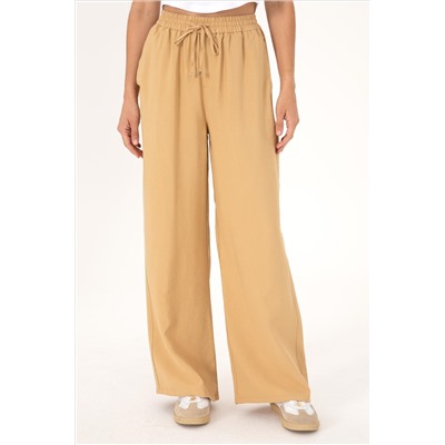 Kadın Camel Loose Relax Fit Kanvas Pantolon