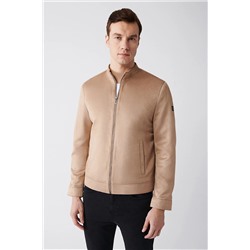 Avva Erkek Bej Dik Yaka Süet Görünümlü Önü Fermuarlı Comfort Fit Rahat Kesim Mont B006002