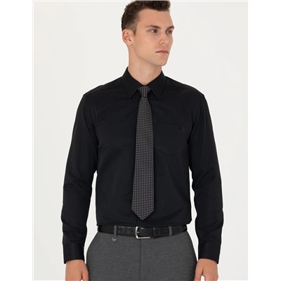 Siyah Regular Fit Uzun Kollu Basic Gömlek