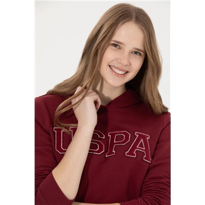Kadın Vİşne Kapüşonlu Basic Sweatshirt