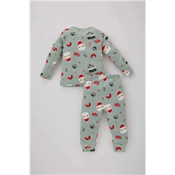 Defacto Kız Bebek Yılbaşı Temalı Uzun Kollu Penye Pijama Takımı B2167A5GN1123mc