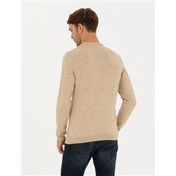 Bej Slim Fit Bisiklet Yaka Triko Kazak