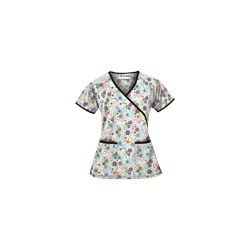 UA Floral Extravaganza Black Mock Wrap Scrub Top