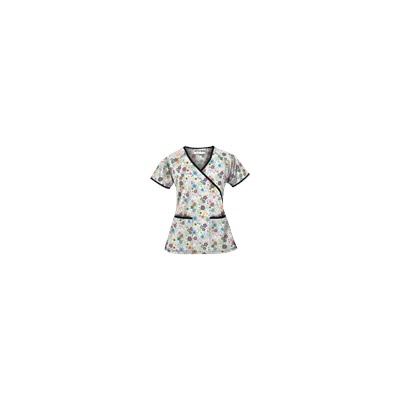 UA Floral Extravaganza Black Mock Wrap Scrub Top