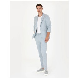 Açık Mavi Ekstra Slim Fit Keten Karışımlı Takım Elbise