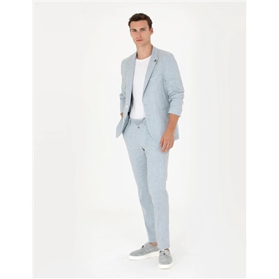 Açık Mavi Ekstra Slim Fit Keten Karışımlı Takım Elbise