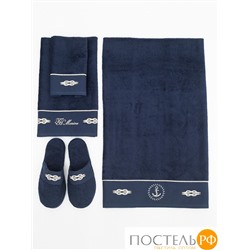 HS747LAC Набор полотенец Tivolyo Home MARINE TOWEL тёмно-синий 3 предмета + тапочки