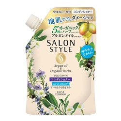 KOSE SALON STYLE air in smooth Кондиционер разглаживающий, с экстрактами 5 трав для поврежденных тусклых волос, без силикона, сменная упаковка 360 мл
