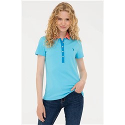 Kadın Turkuaz Basic Polo Yaka Tişört