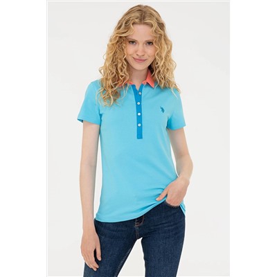 Kadın Turkuaz Basic Polo Yaka Tişört