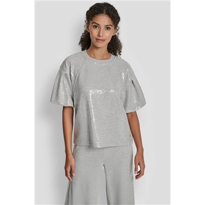 SEQUIN PUFF SLEEVE SWEATER