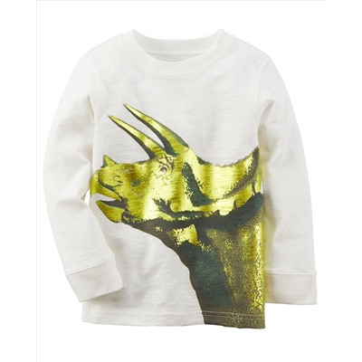 Long-Sleeve Foil Print Dinosaur Graphic Tee