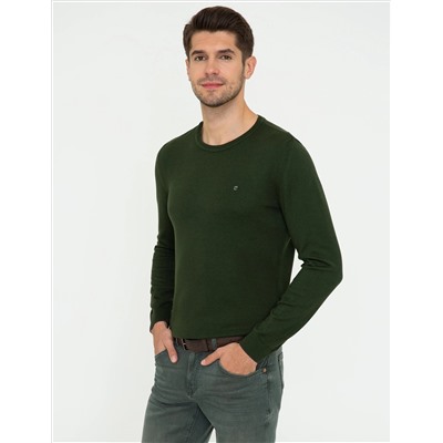 Yeşil Slim Fit Bisiklet Yaka Basic Triko Kazak