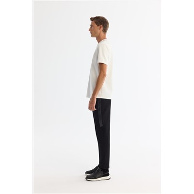 Ekru Bisiklet Yaka Baskılı Elastan T-Shirt