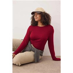 Bordo Premium Yumuşak Kumaşlı Viskon Bisiklet Yaka Crop Esnek Örme Bluz TBBAW25AF00027