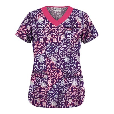 UA Fall Vineyard Eggplant Print Scrub Top