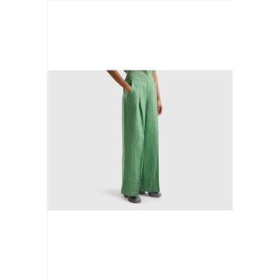 United Colors of Benetton Kadın Kuşkonmaz Rengi Beli Lastikli Keten Geniş Kesim Pantolon Kuşkonmaz Rengi 123P4AGHDF016